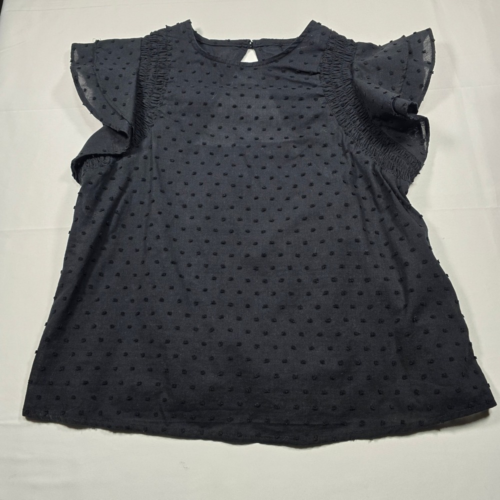 Who What Wear Women's‎ XS Black Smocked Ruffle Sleeve Cotton Blouse